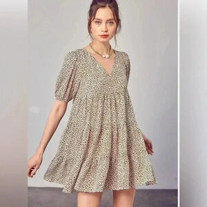 Idem Ditto Animal Print Tierred Baby‎ Doll Mini Dress Sz S